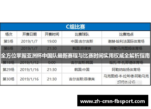全方位掌握亚洲杯中国队最新赛程与比赛时间实用权威全解析指南